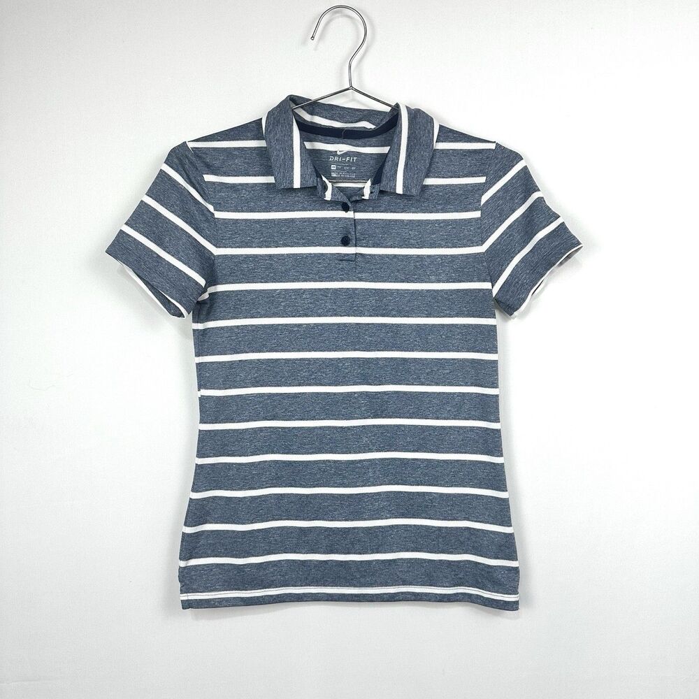 Nike Women's Polo Shirt Striped Collar Short Sleeve  Dri Fit Sz XS